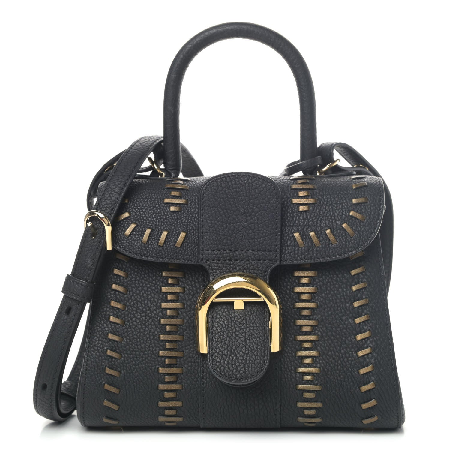 Delvaux Crispy Calfskin Tribal Stitch Mini Brillant Satchel Black Bronze 1 of 6