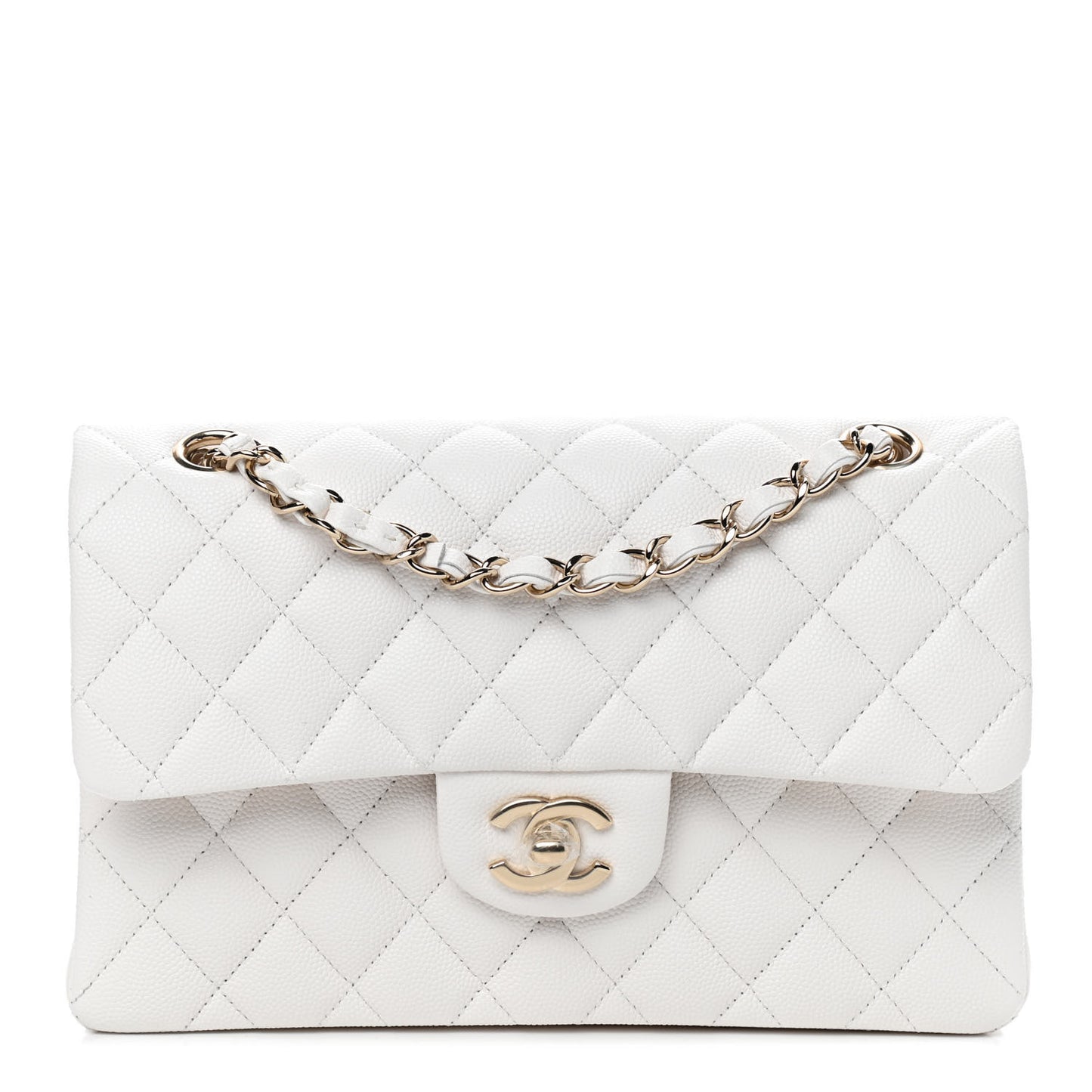 Caviar Quilted Small Double Flap White