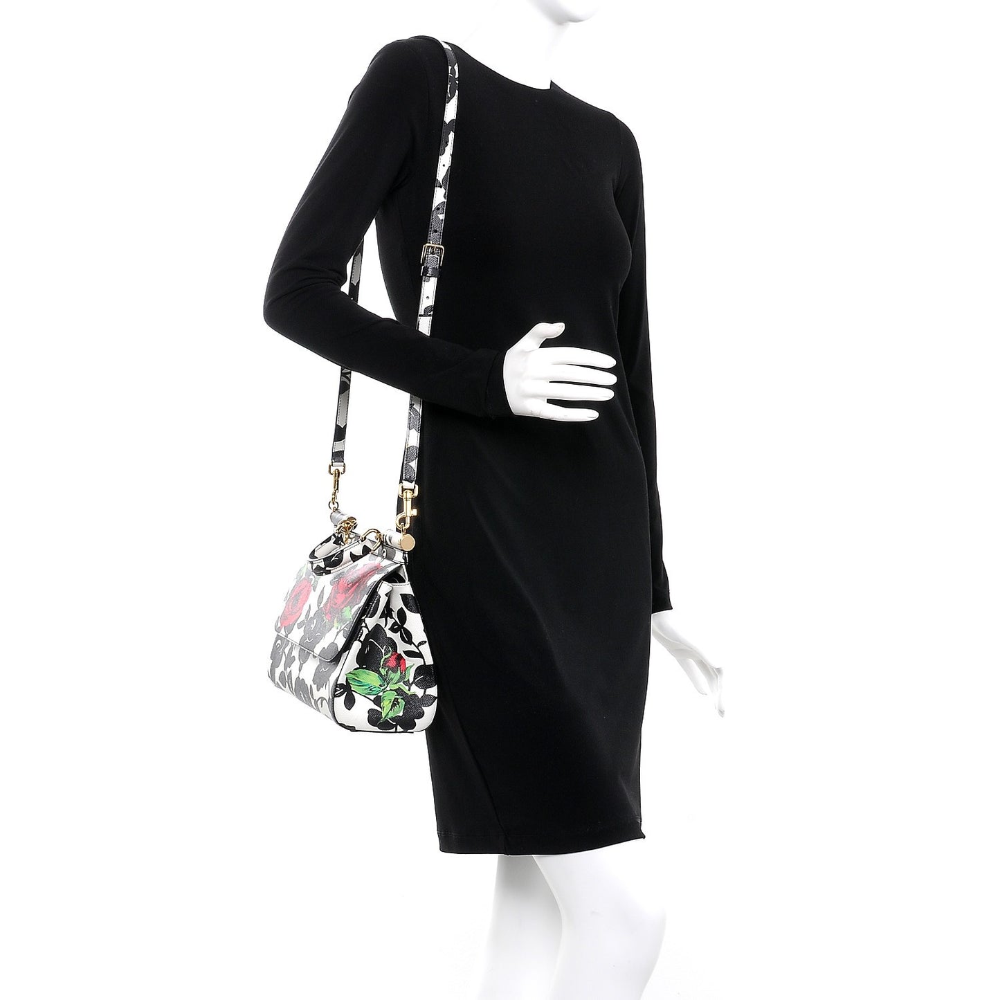Dauphine Floral Print Medium Miss Sicily Satchel Black White