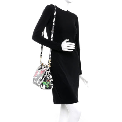 Dolce & Gabbana Dauphine Floral Print Medium Miss Sicily Satchel Black White 2 of 8