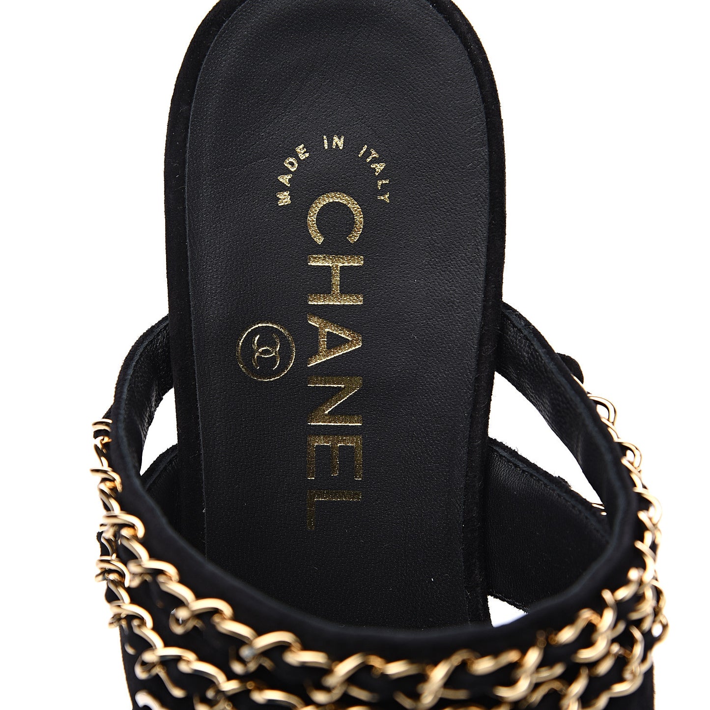 Kid Suede Chain CC Slide Flat Sandals 37 Black