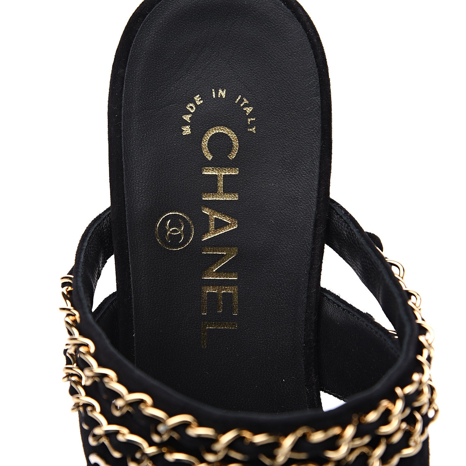 Chanel Kid Suede Chain CC Slide Flat Sandals 37 Black 5 of 9
