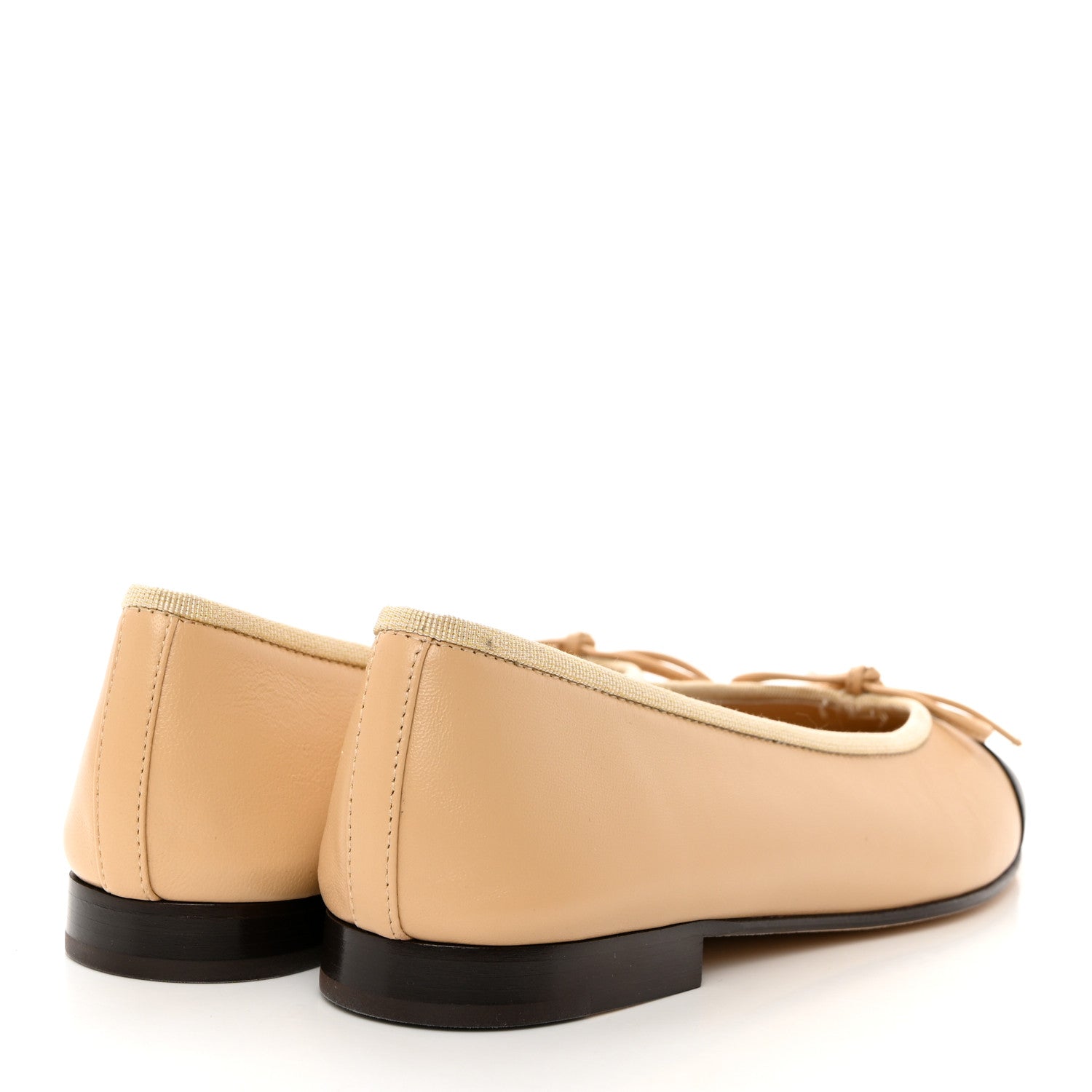 Chanel Lambskin Cap Toe CC Ballerina Flats 37 Beige Black 4 of 9