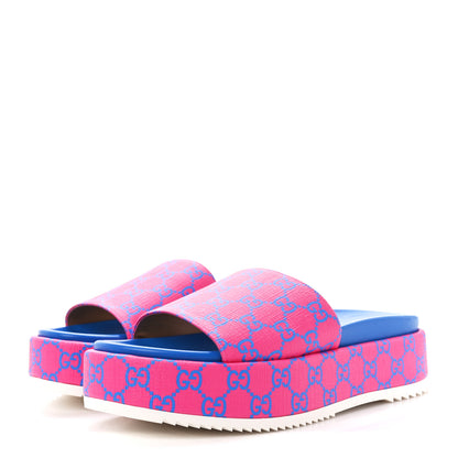Gucci GG Supreme Joy Monogram Angelina Platform Slide Sandals 41 Fuxia Blue 3 of 10