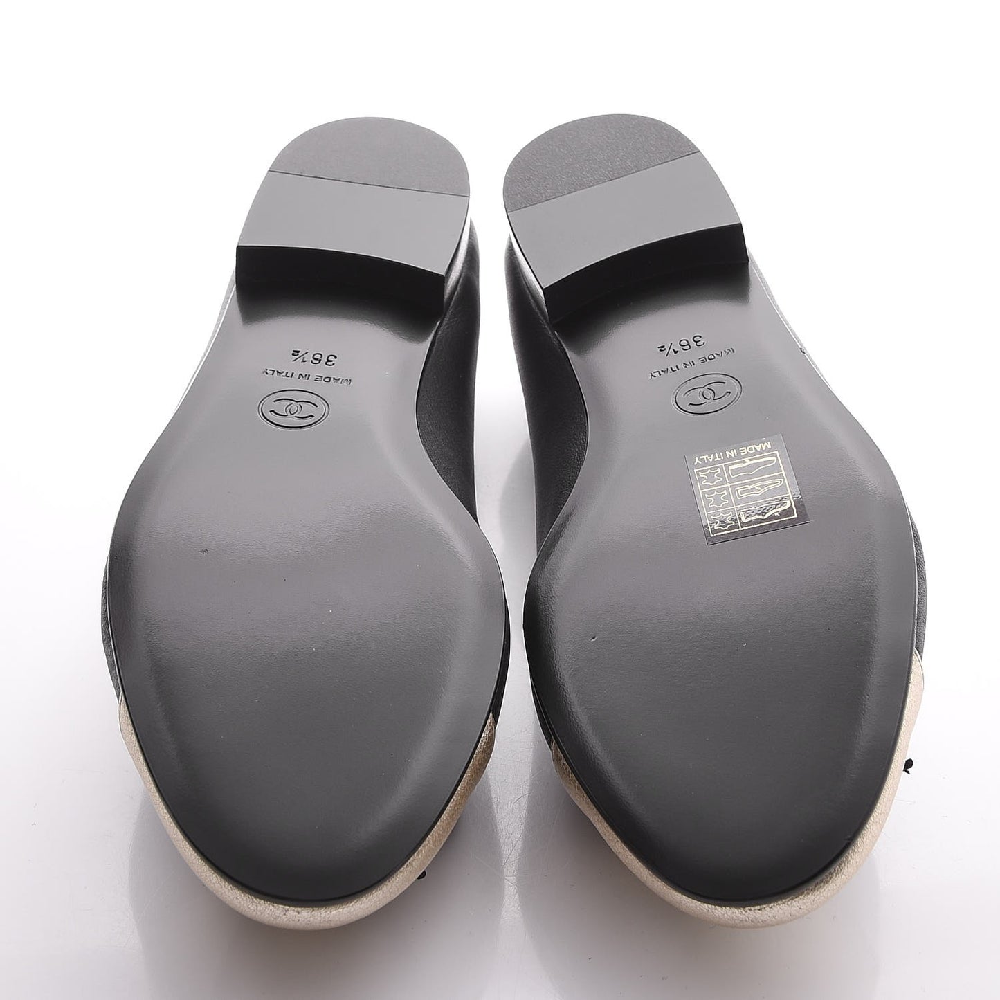 Lambskin Cap Toe Ballerina Flats 36.5 Black Light Gold