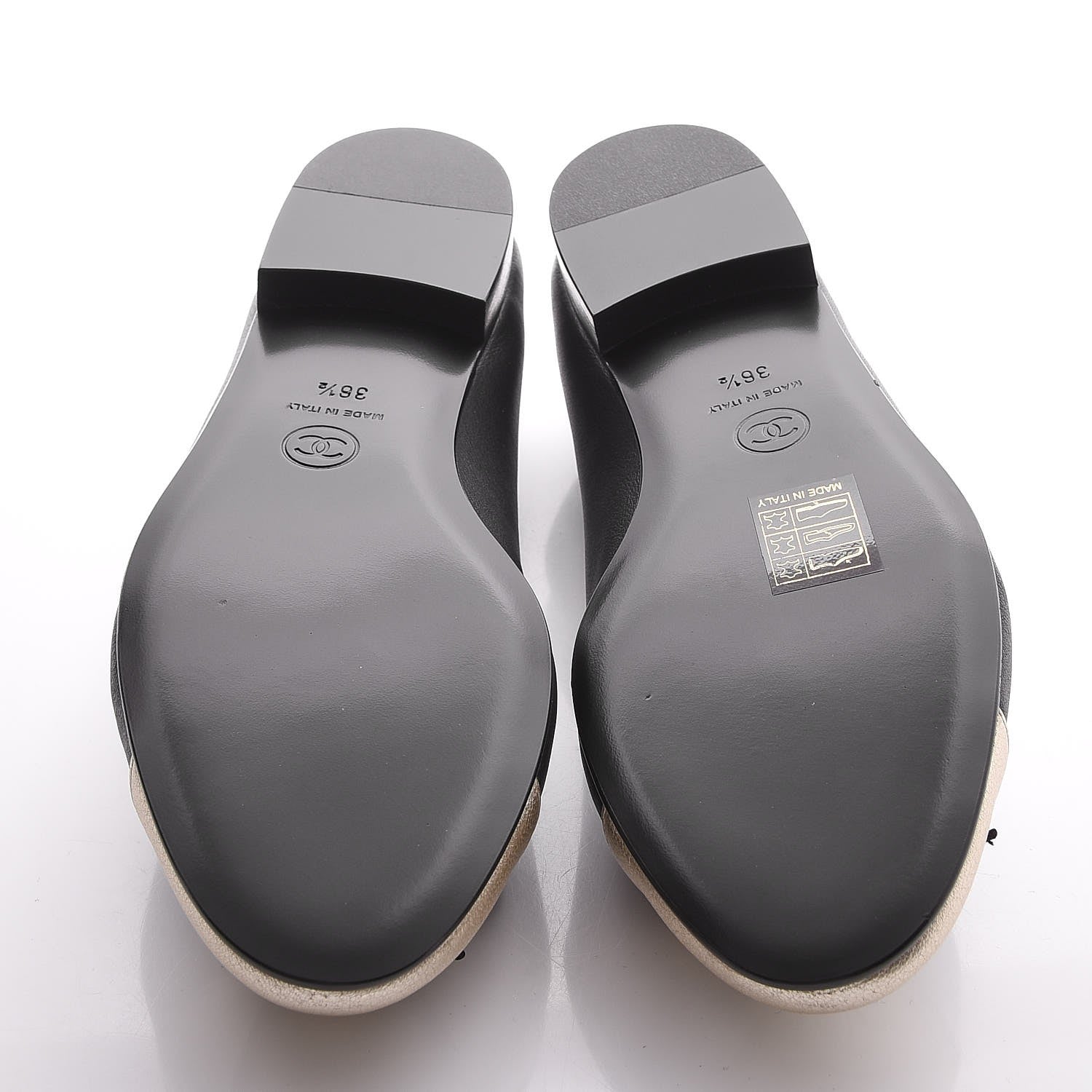 Chanel Lambskin Cap Toe Ballerina Flats 36.5 Black Light Gold 5 of 8