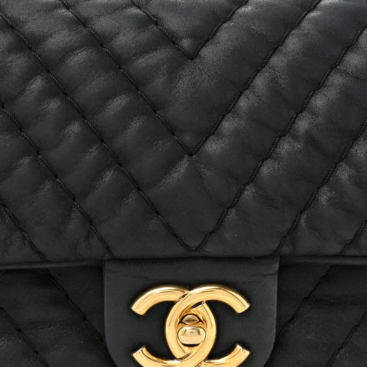 Chanel Iridescent Calfskin Surpique Chevron Large Flap Black 8 of 16