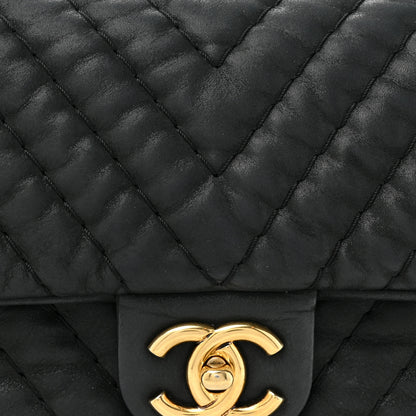 Chanel Iridescent Calfskin Surpique Chevron Large Flap Black 8 of 16