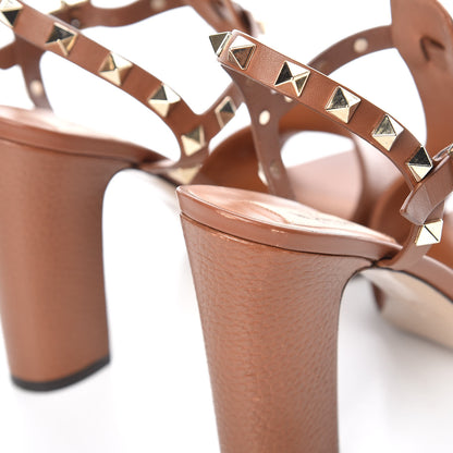 Valentino Garavani Grained Calfskin Rockstud Ankle Strap 5/105mm Sandals 36 Tobacco 14 of 15