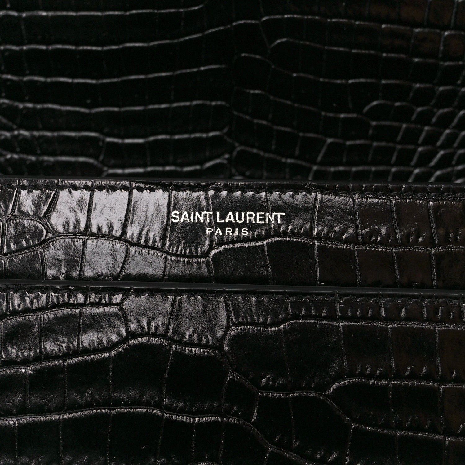 Saint Laurent Calfskin Crocodile Embossed Large Monogram Sunset Black 6 of 13