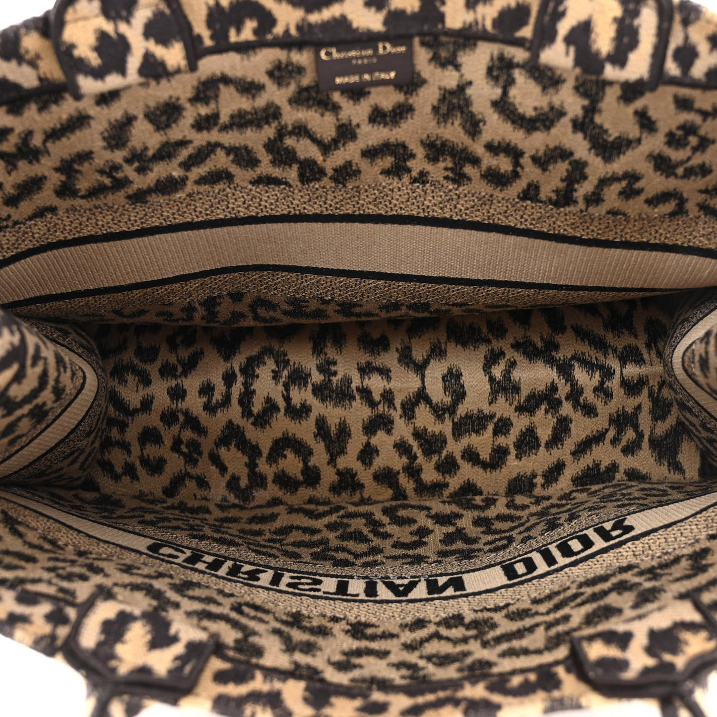 Canvas Mizza Embroidered Large Leopard Book Tote Beige