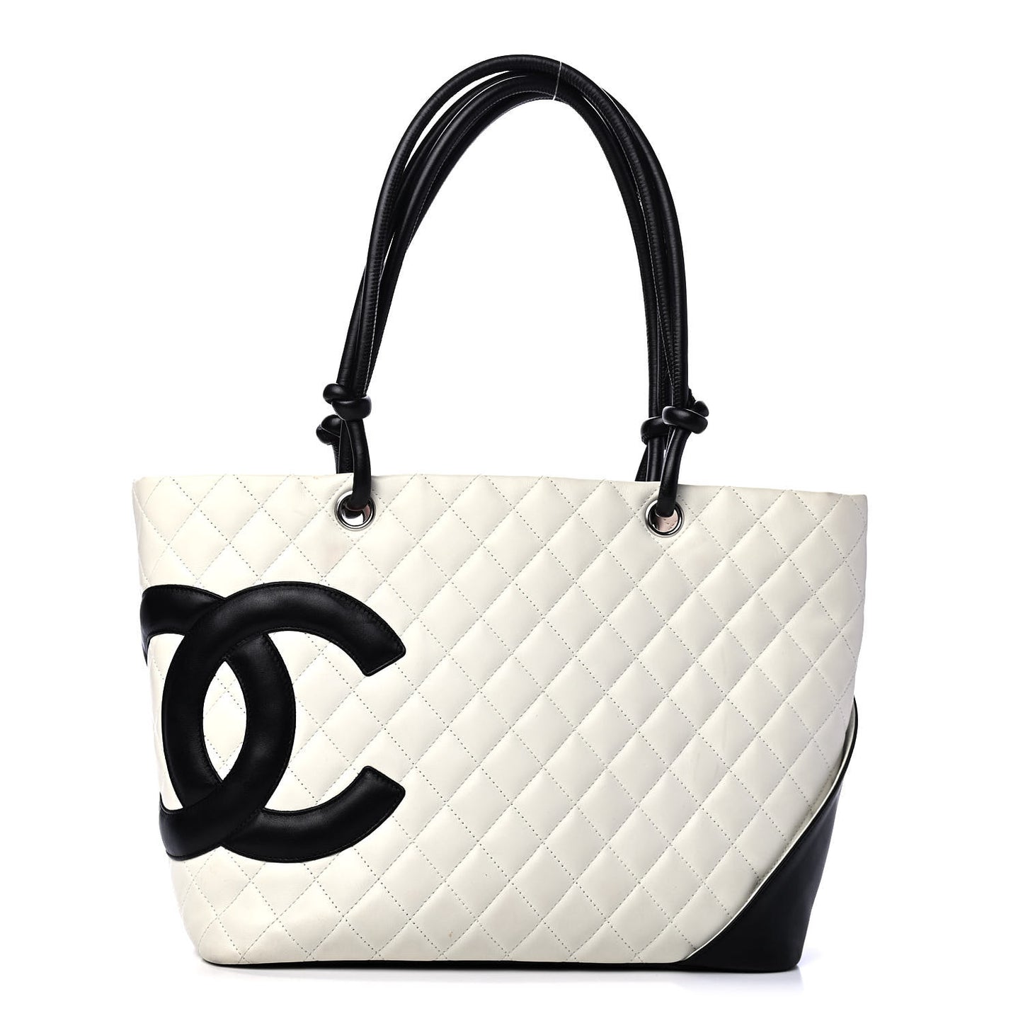 Calfskin Quilted Large Cambon Tote White Black