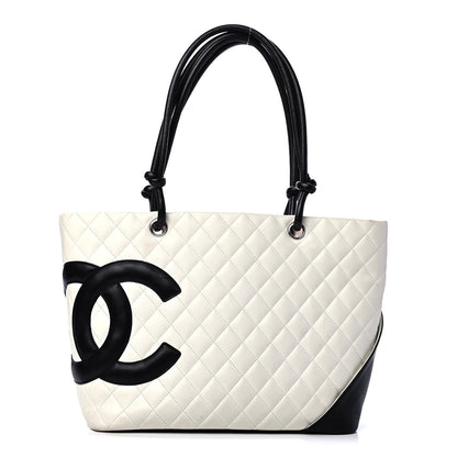 Chanel Calfskin Quilted Large Cambon Tote White Black 1 of 6
