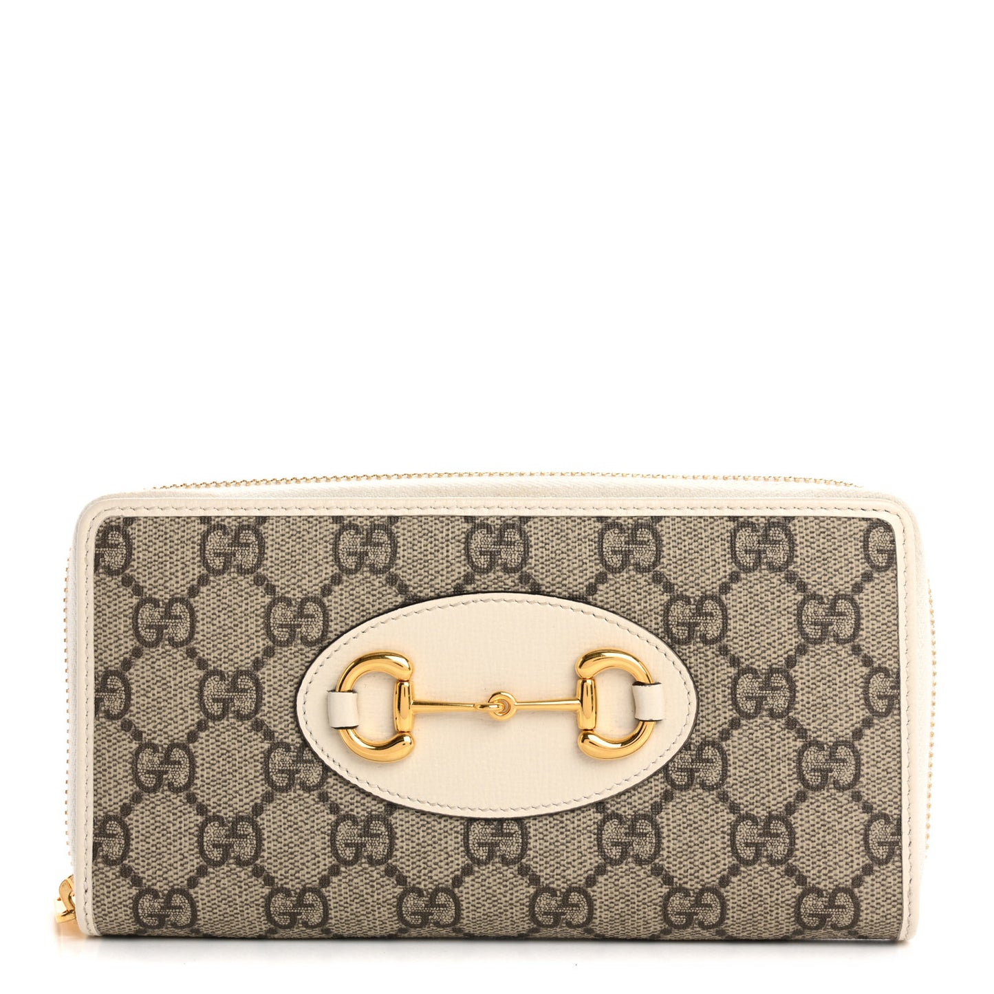 GG Supreme Monogram Azalea Calfskin Horsebit 1955 Zip Around Wallet Beige Ebony Mystic White
