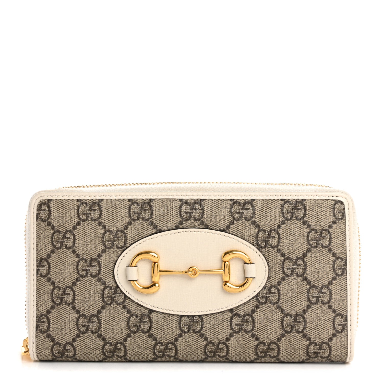 Gucci GG Supreme Monogram Azalea Calfskin Horsebit 1955 Zip Around Wallet Beige Ebony Mystic White 1 of 11