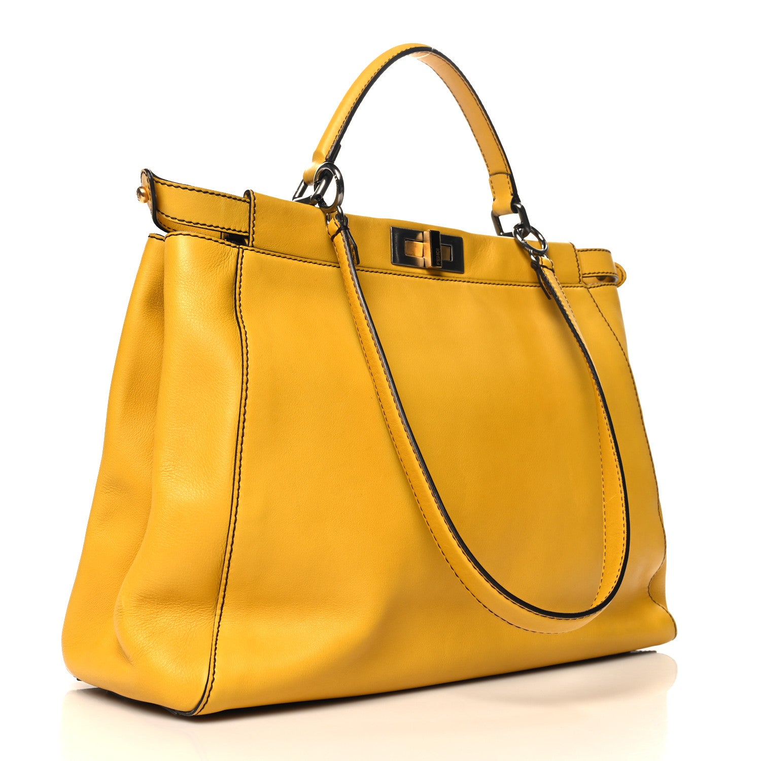 Fendi Vitello Zucca Large Peekaboo Iconic Satchel Yellow Tobacco 3 of 10