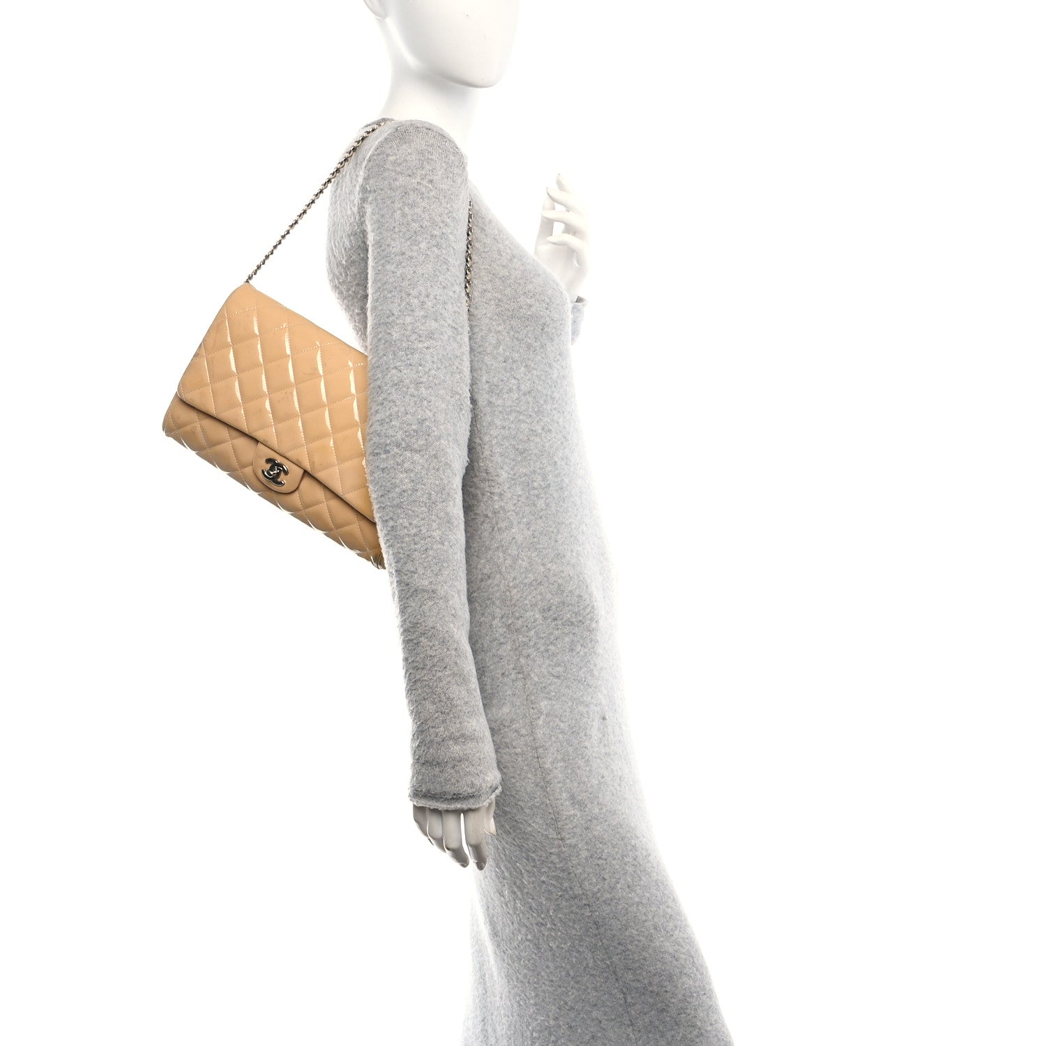 Chanel Patent Quilted Clutch with Chain Flap Beige 2 of 11