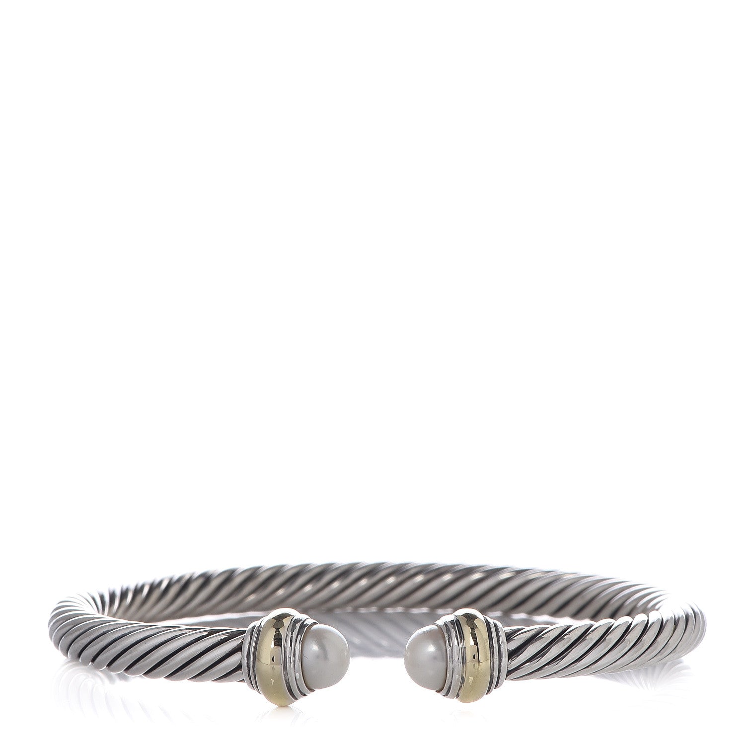 David Yurman Sterling Silver 14K Yellow Gold Pearl 5mm Cable Classics Bracelet 1 of 6