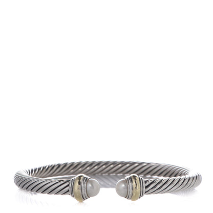 David Yurman Sterling Silver 14K Yellow Gold Pearl 5mm Cable Classics Bracelet 1 of 6