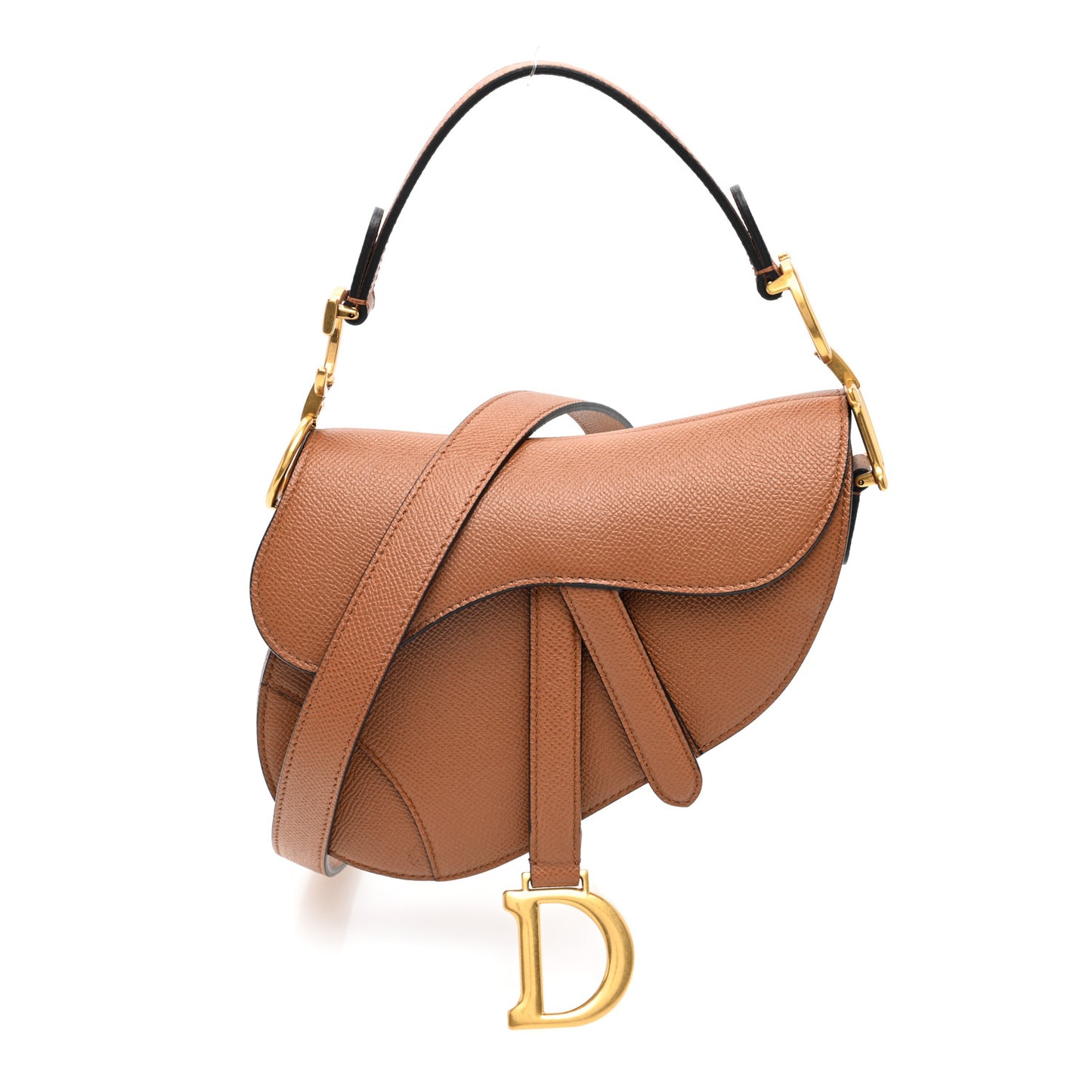 Grained Calfskin Mini Saddle Bag With Strap Camello