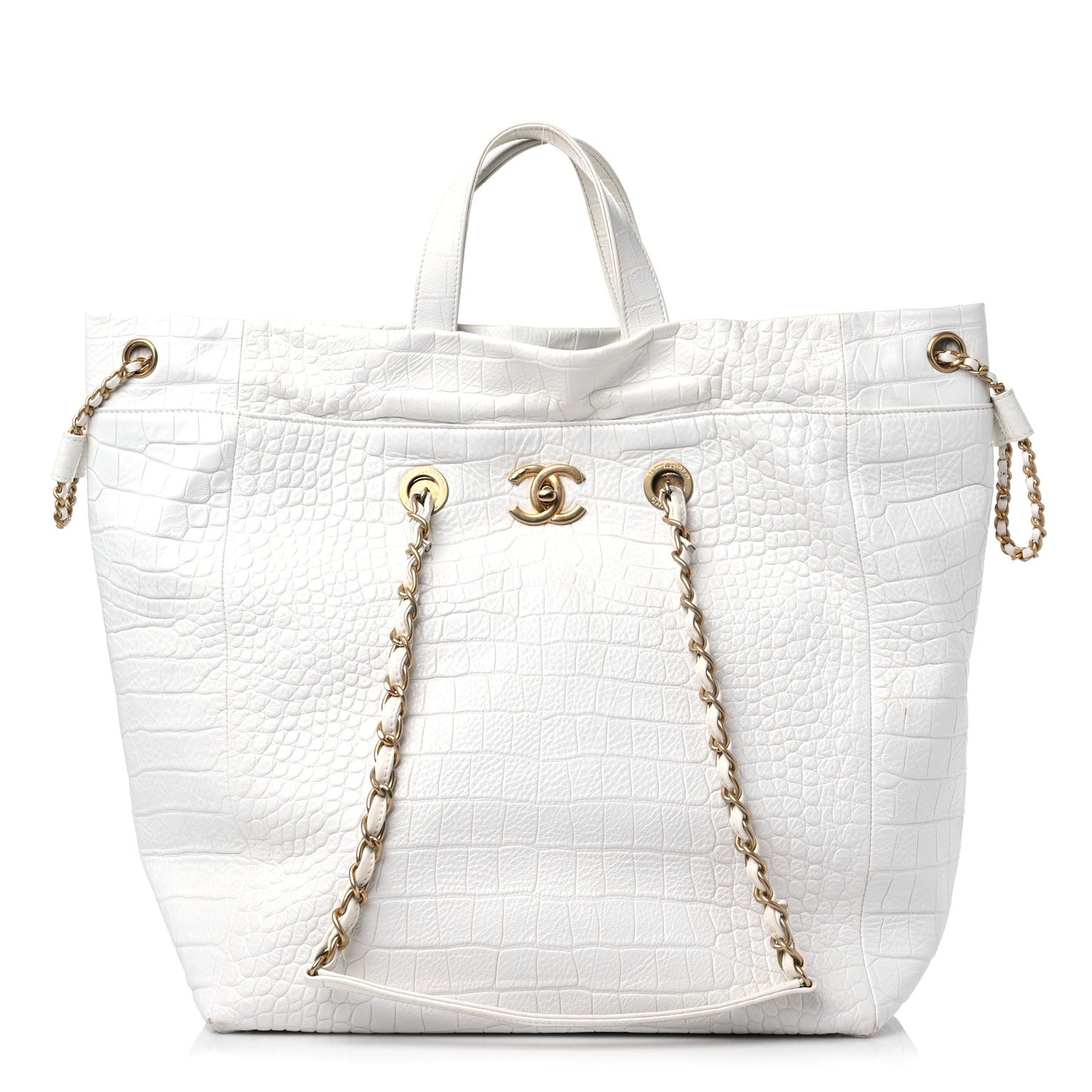 Calfskin Crocodile Embossed Cocodile Shopping Tote White