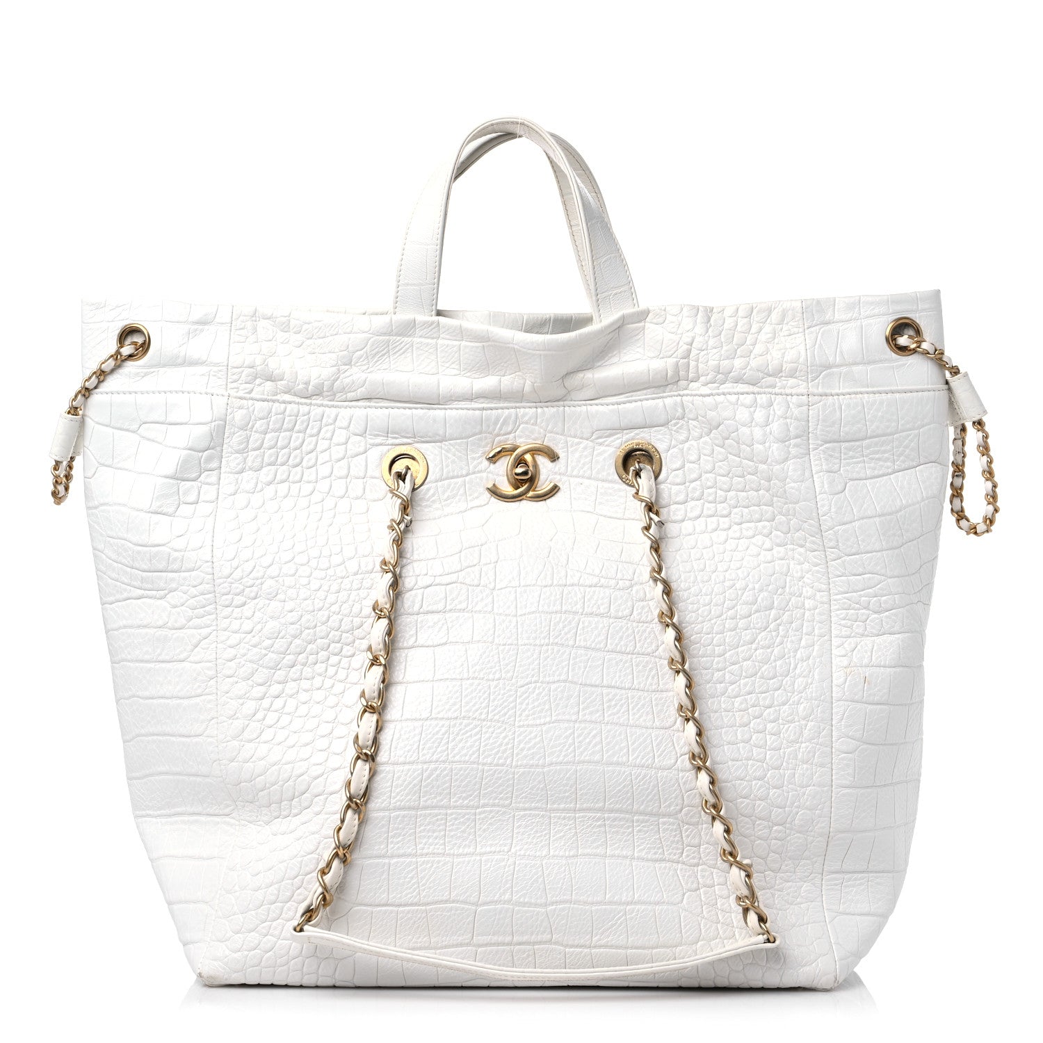 Chanel Calfskin Crocodile Embossed Cocodile Shopping Tote White 1 of 17