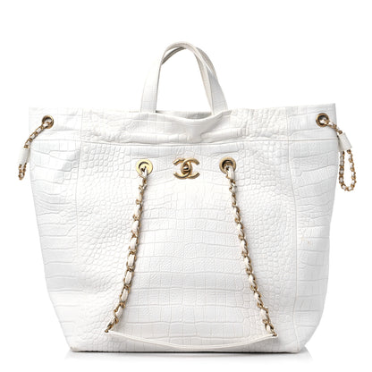 Chanel Calfskin Crocodile Embossed Cocodile Shopping Tote White 1 of 17