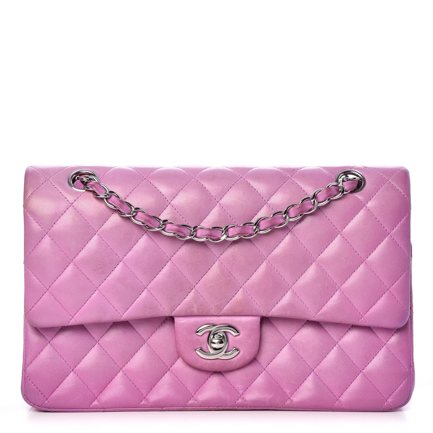 Lambskin Quilted Medium Double Flap Light Purple