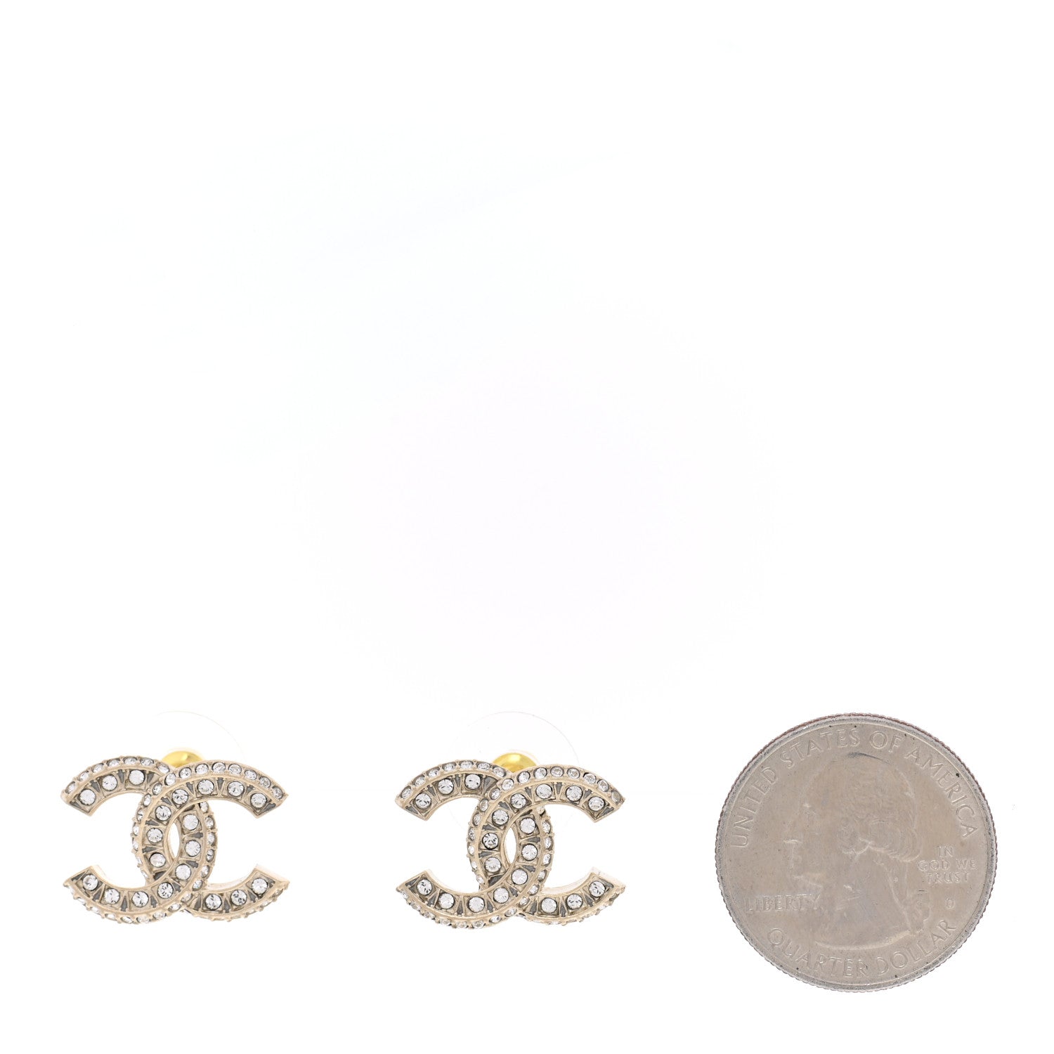 Chanel Crystal Timeless CC Earrings Light Gold 2 of 5