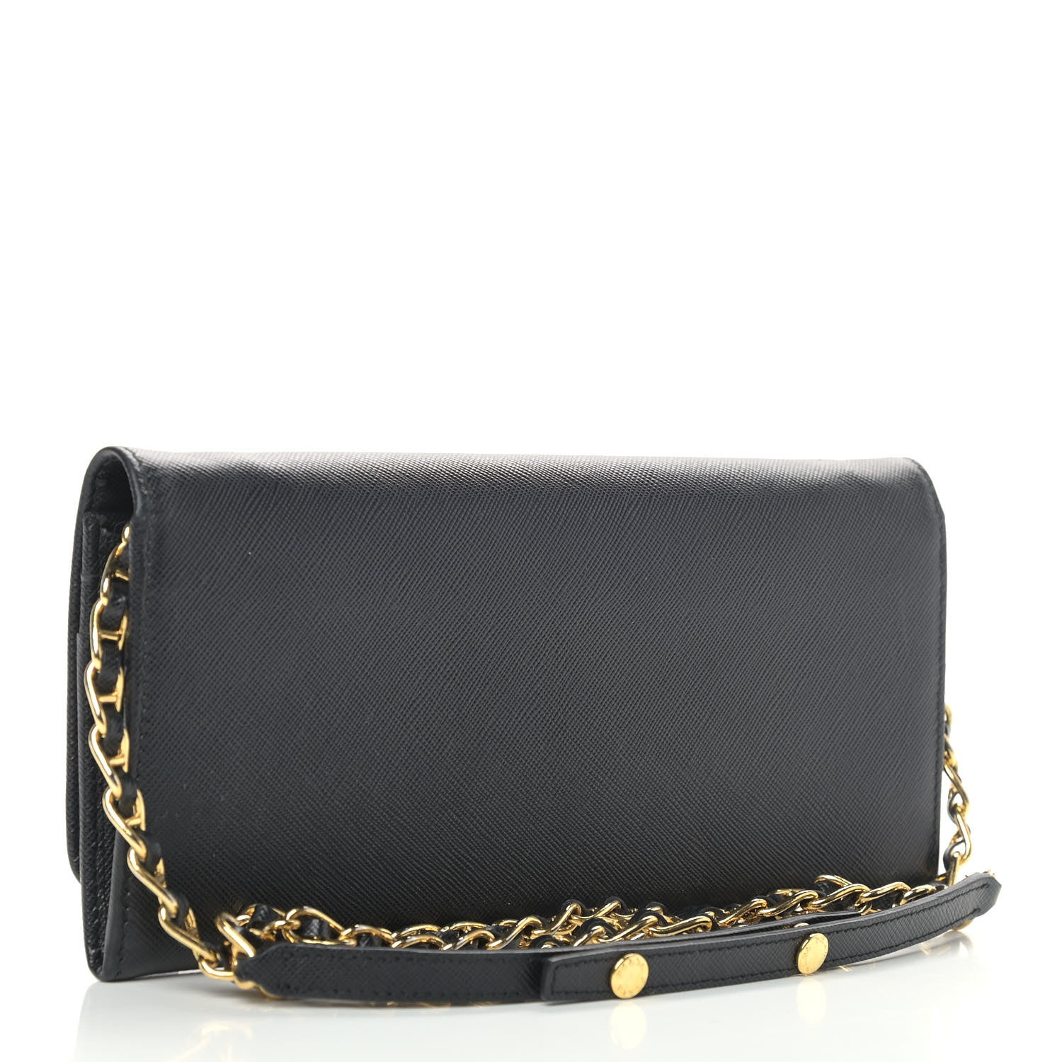 Prada Saffiano Metal Oro Chain Wallet Black 3 of 9