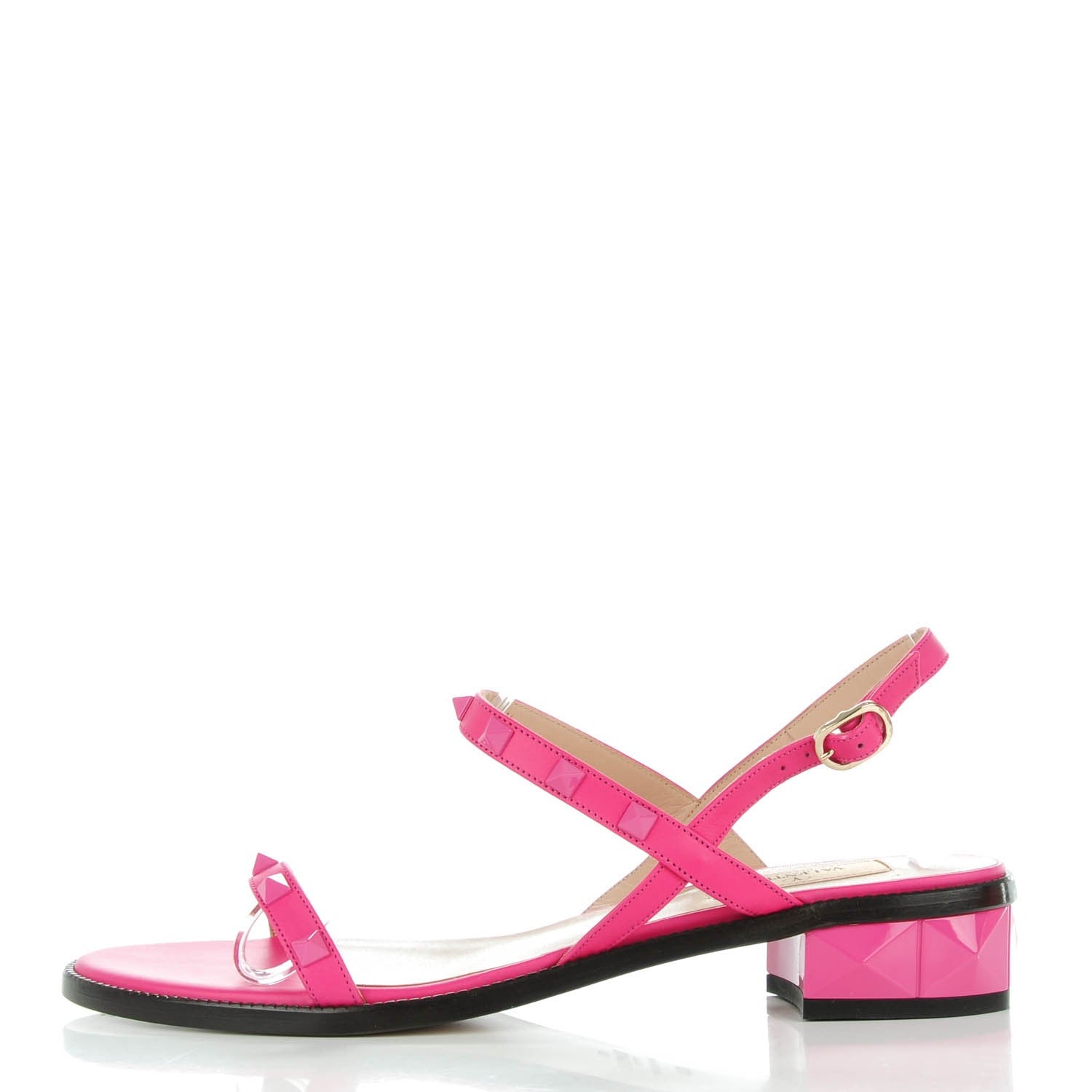 Valentino Garavani Calfskin Rockstud Slingback Low Block Heel Sandals 39.5 Pop Fuxia 1 of 9