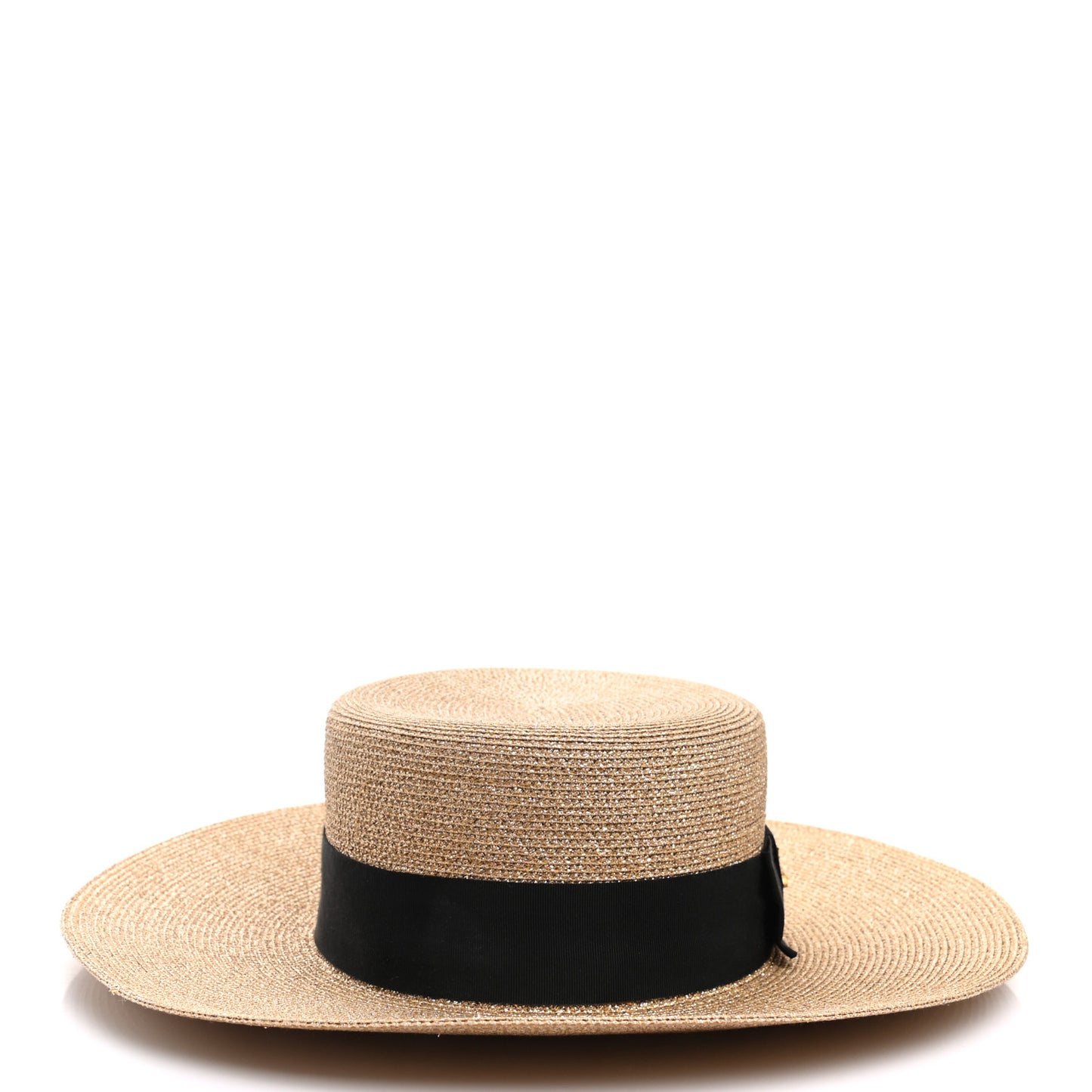 Glittered Straw Grosgrain Wide Brim Hat S Gold Black