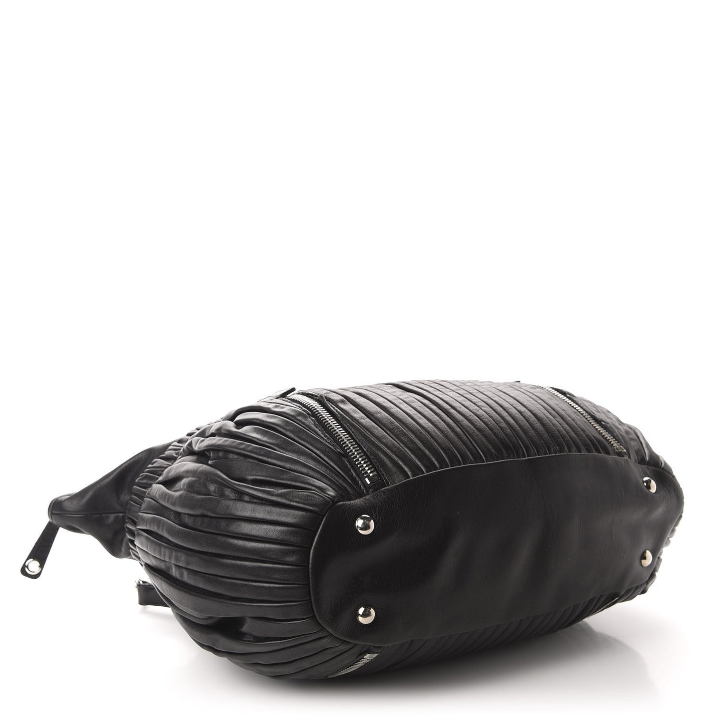 Nappa Plisse Zip Satchel Black