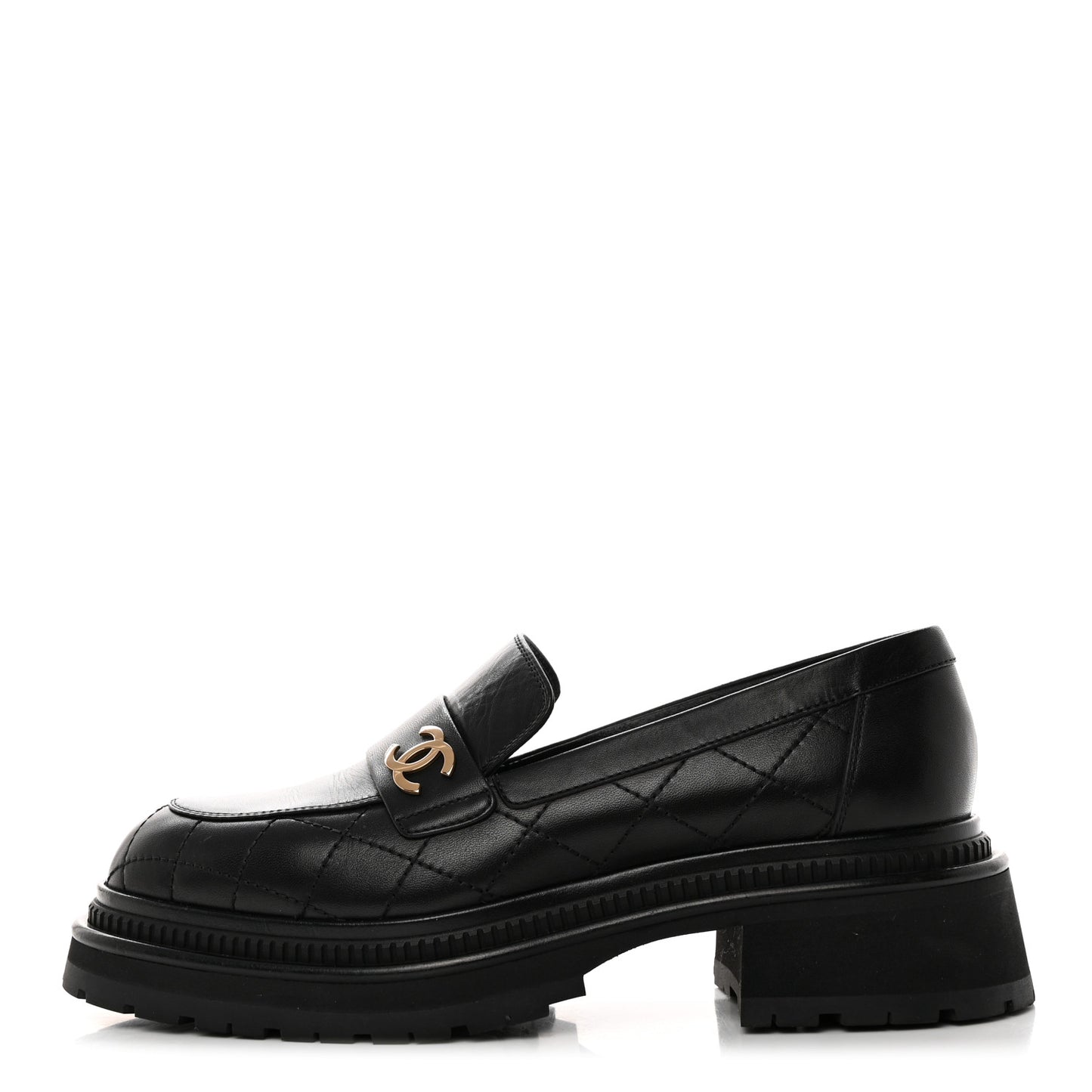 Calfskin Quilted CC Mocassin Loafers 39 Black