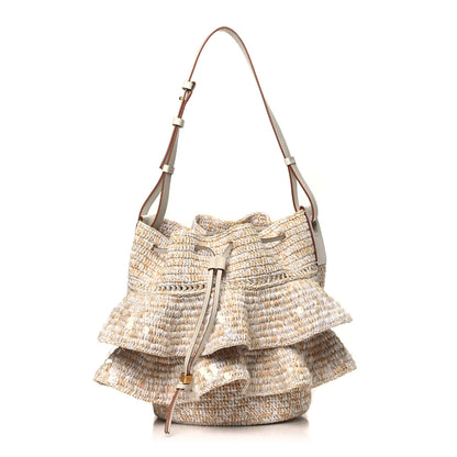 Loewe Raffia Calfskin Sequin Balloon Ruffles Bucket Bag Natural White 1 of 10