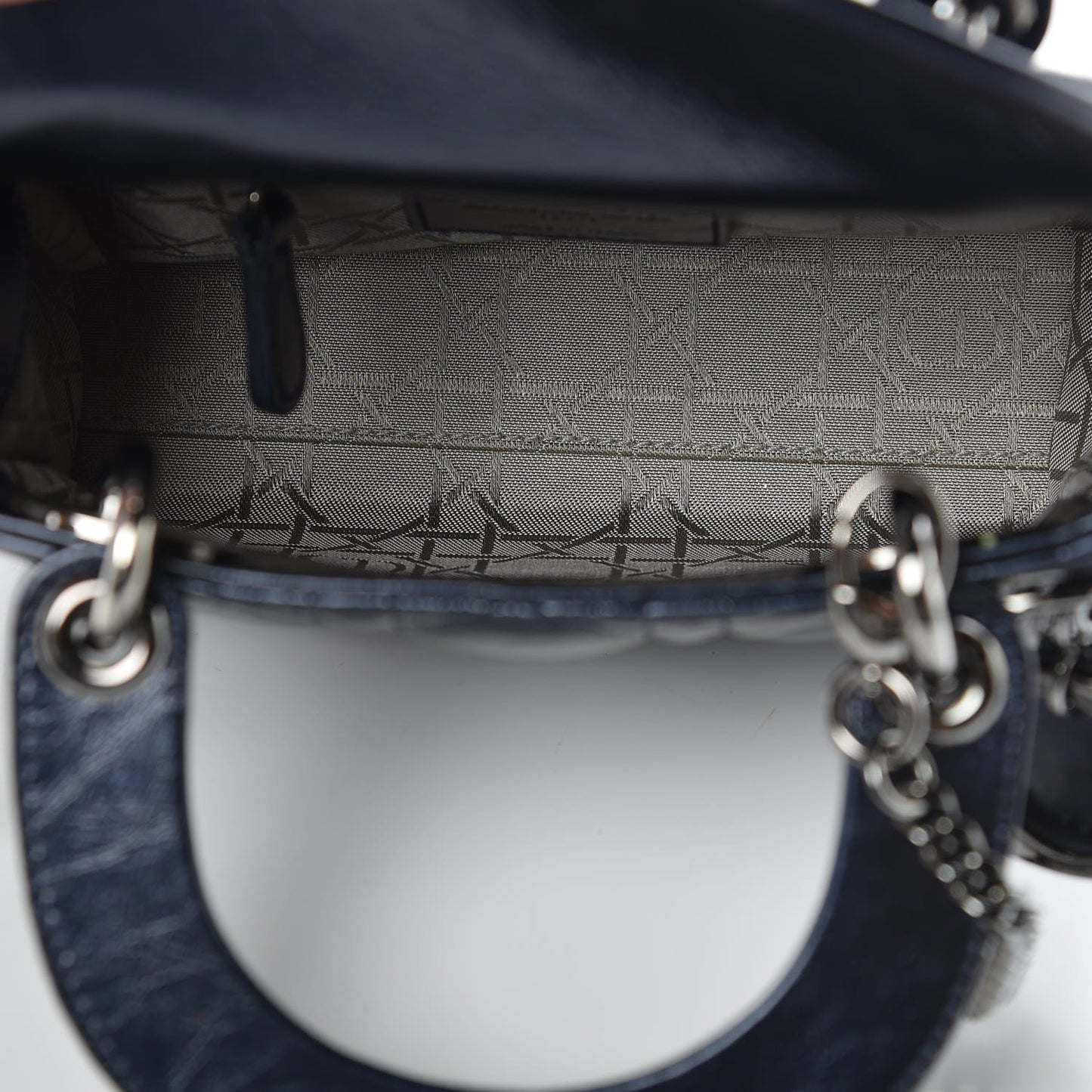 Metallic Calfskin Cannage Mini Lady Dior Marine