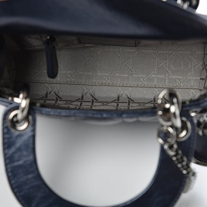 Christian Dior Metallic Calfskin Cannage Mini Lady Dior Marine 5 of 10