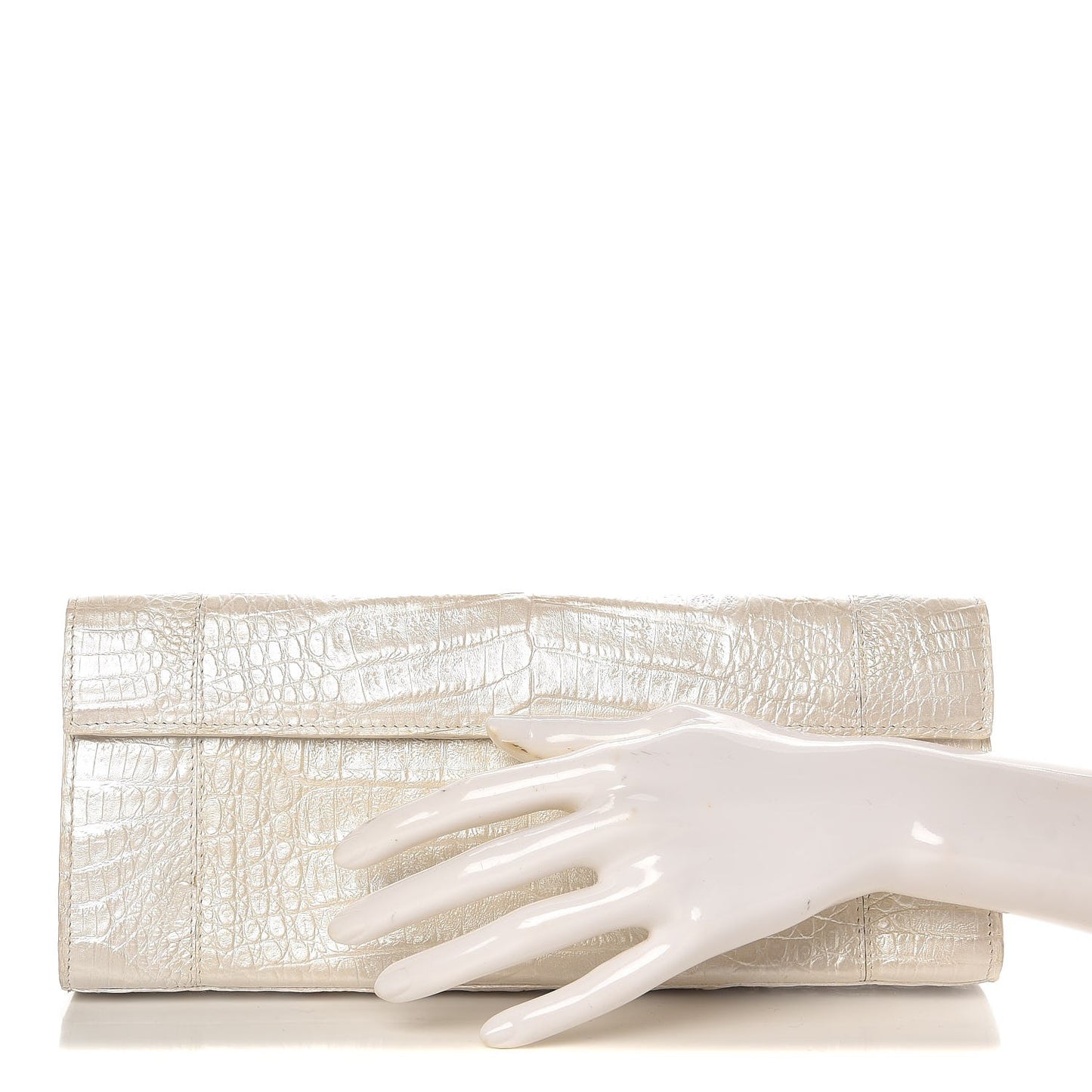 Crocodile Foldover Clutch White
