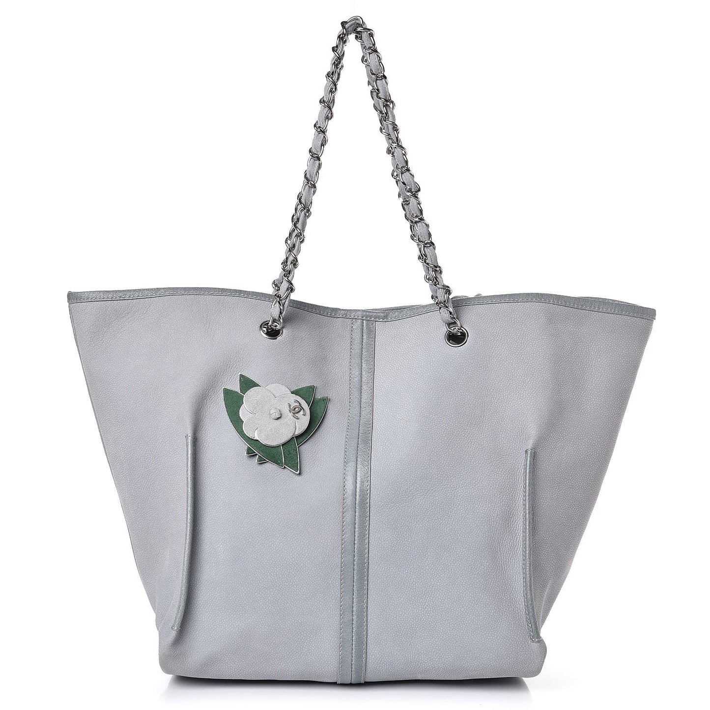 Iridescent Caviar Camellia Flower Shopping Tote Grey