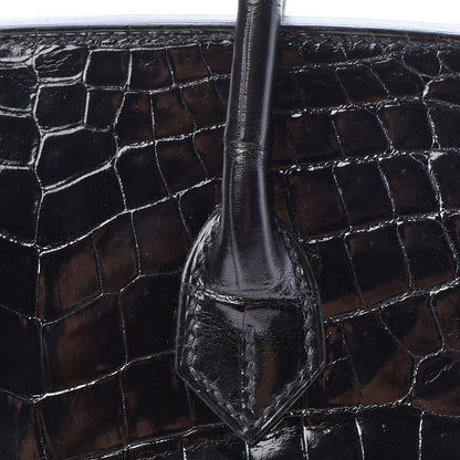 Hermes Shiny Niloticus Crocodile Birkin 25 Black 10 of 36