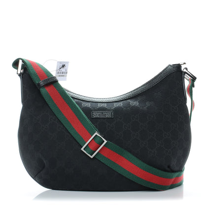 Gucci Monogram Web Medium Half Moon Hobo Black 1 of 7