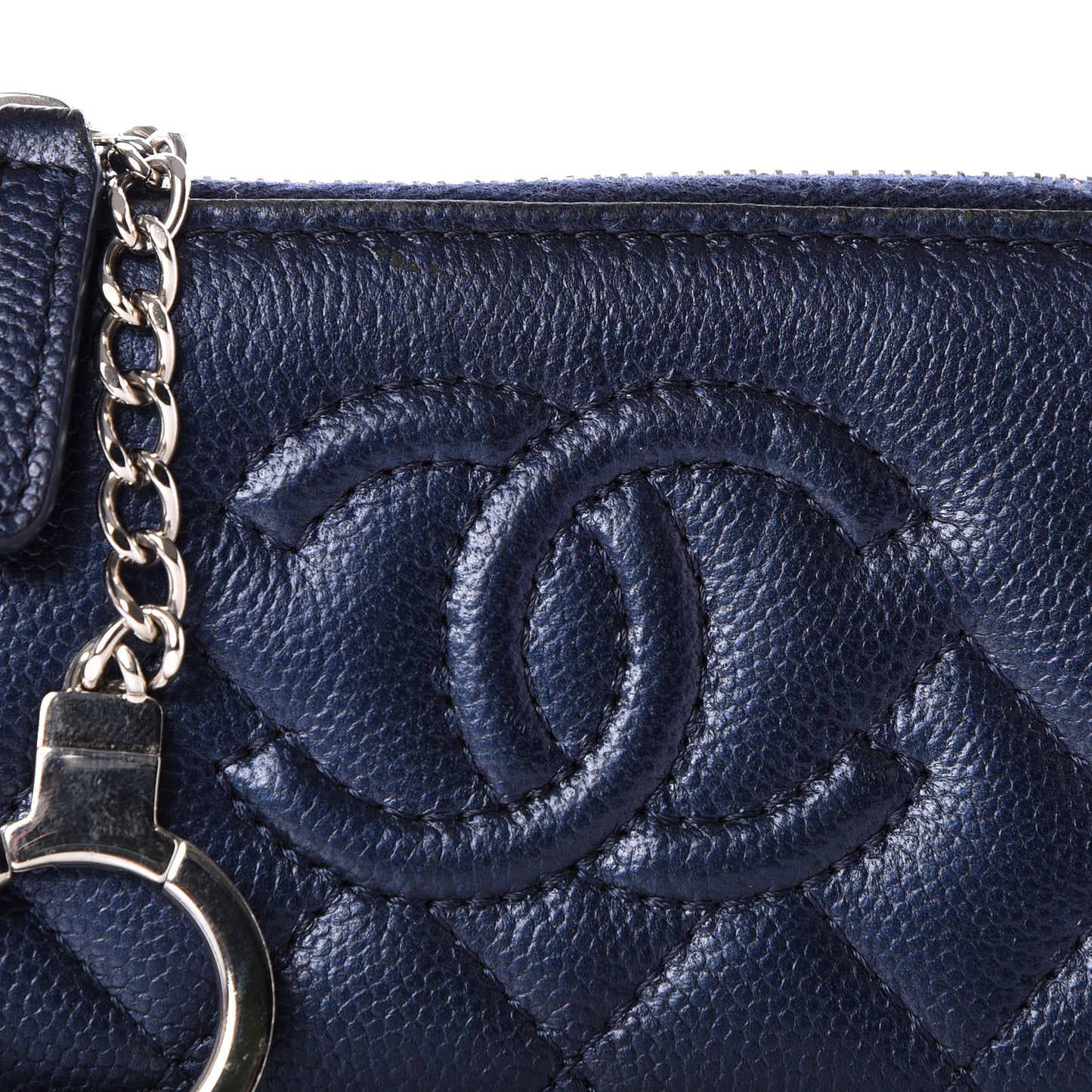 Metallic Caviar Quilted Diamond CC Key Holder Case Navy