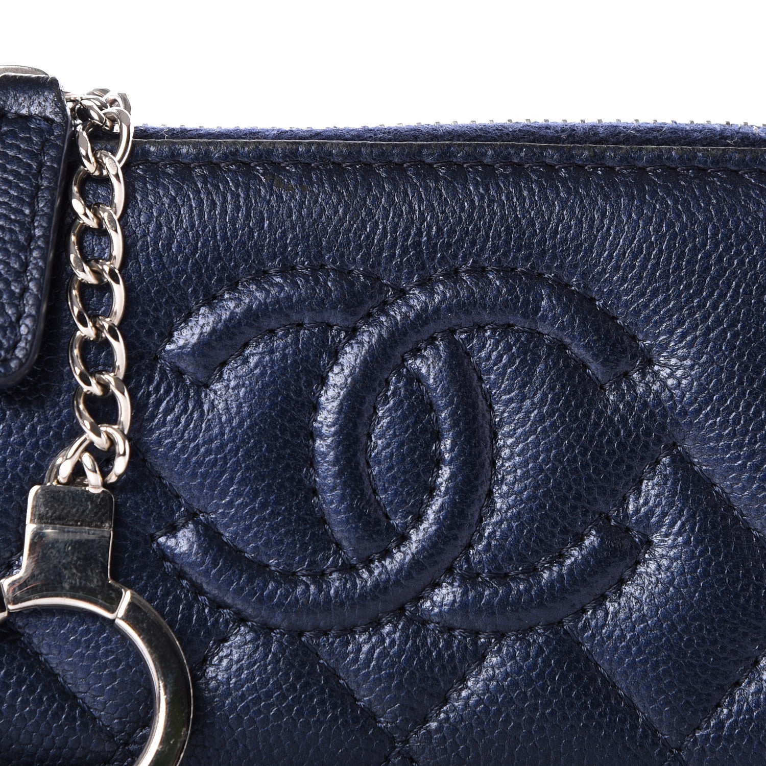 Chanel Metallic Caviar Quilted Diamond CC Key Holder Case Navy 8 of 9