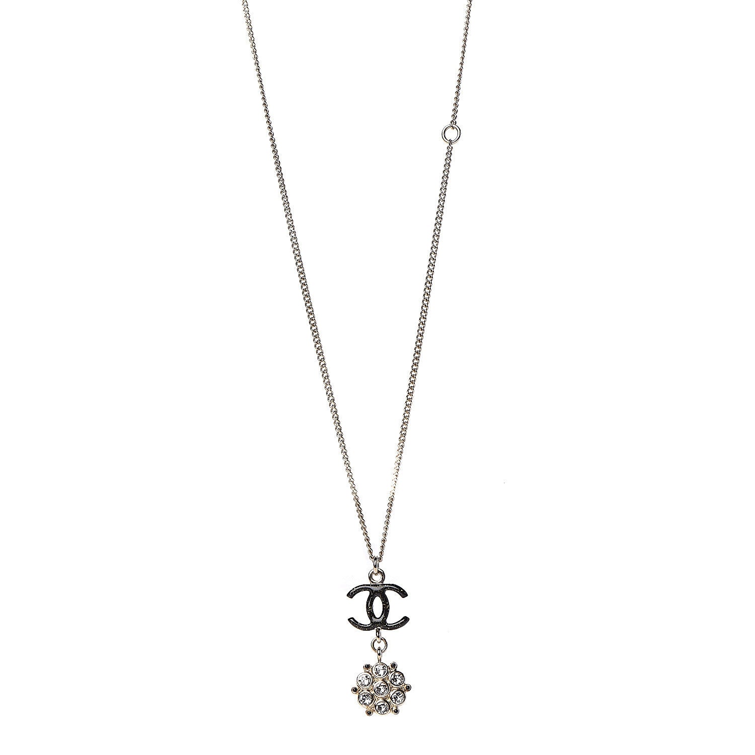 Chanel Crystal Resin CC Drop Pendant Necklace Gold 1 of 6