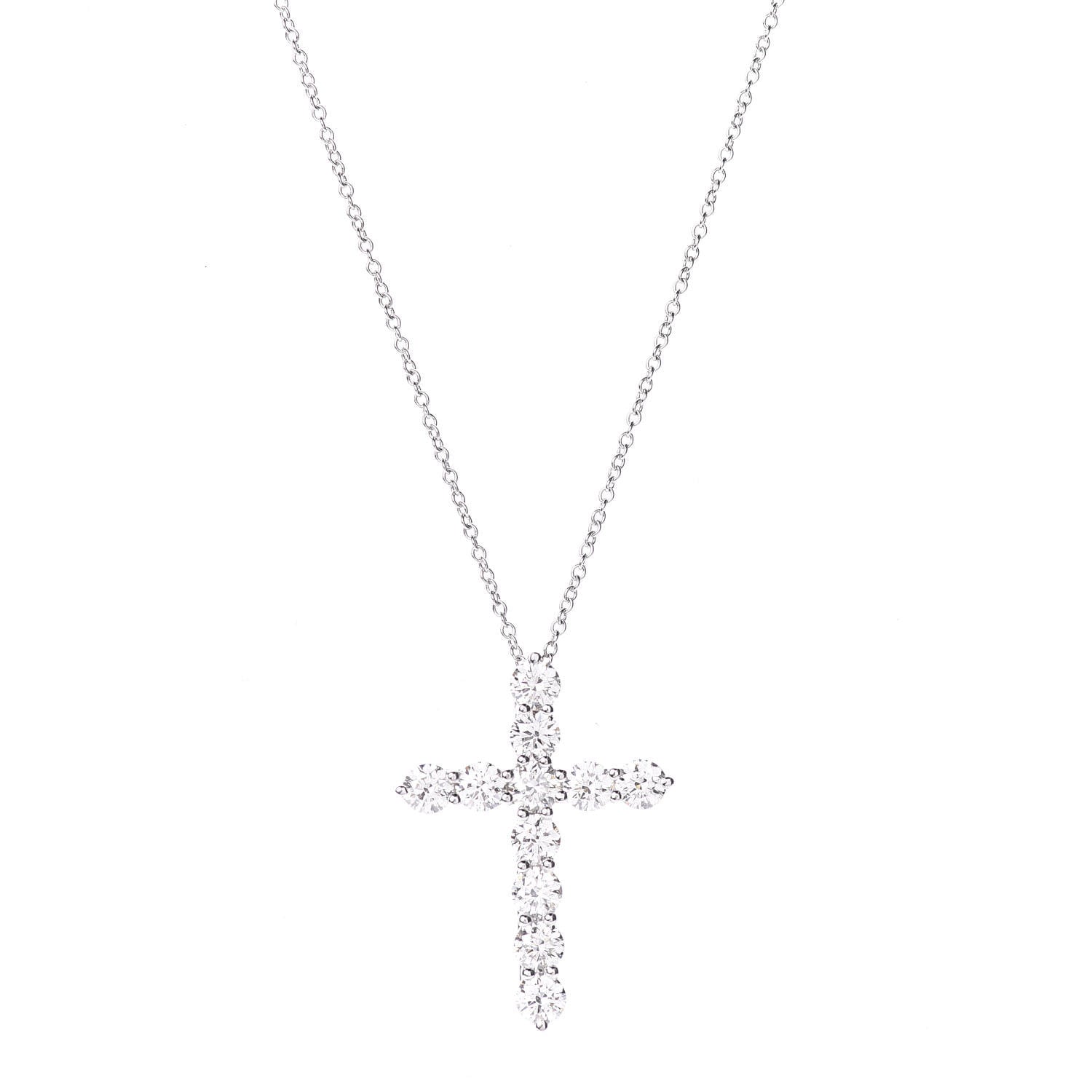 Tiffany Platinum Diamond Large Cross Pendant Necklace 4 of 7