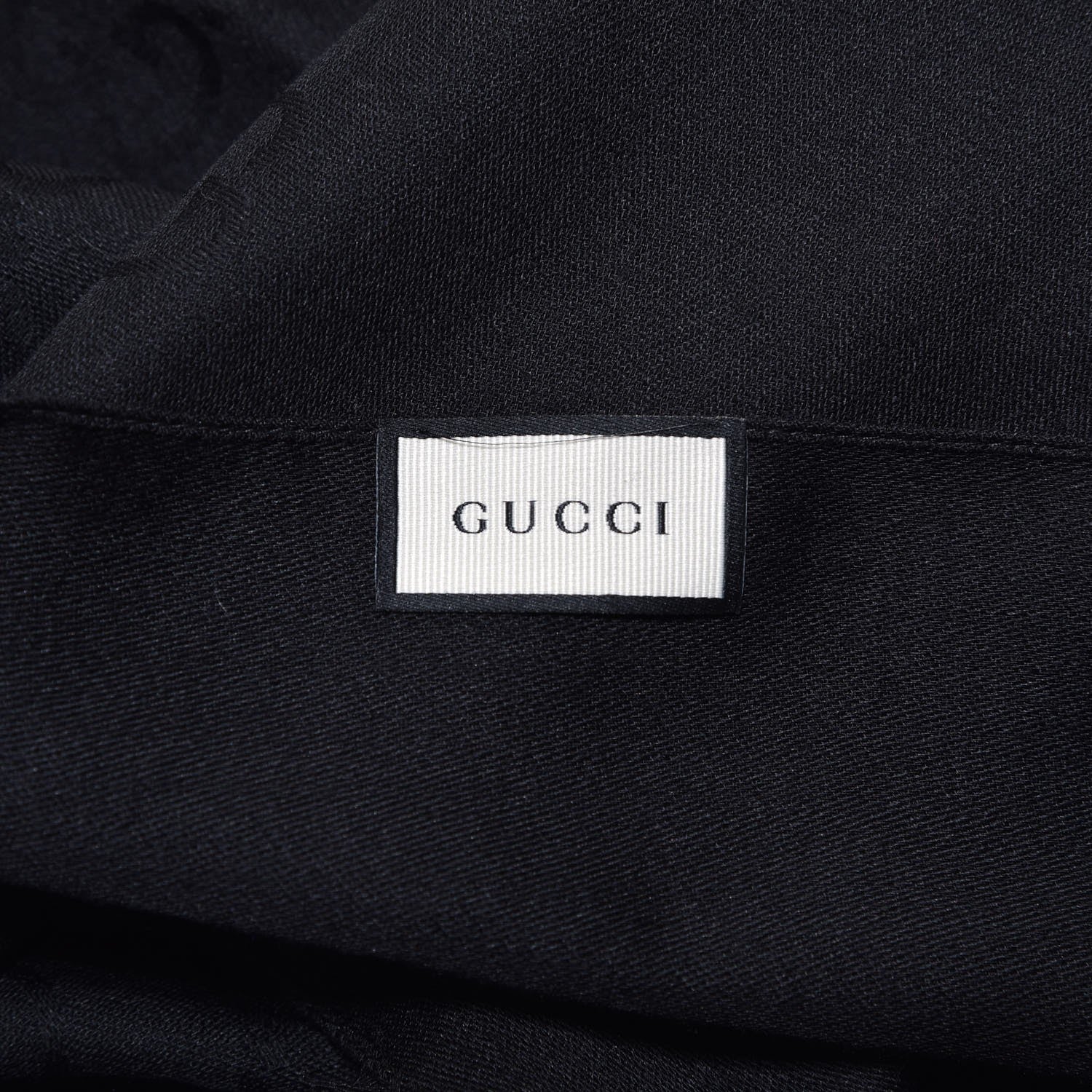 Gucci Silk Wool Monogram Fringe Scarf Black 5 of 5