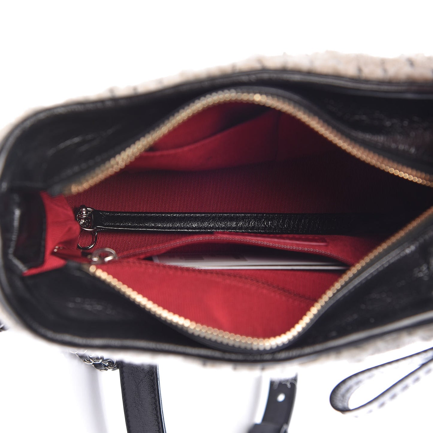 Tweed Calfskin Quilted Small Gabrielle Hobo Ivory Black