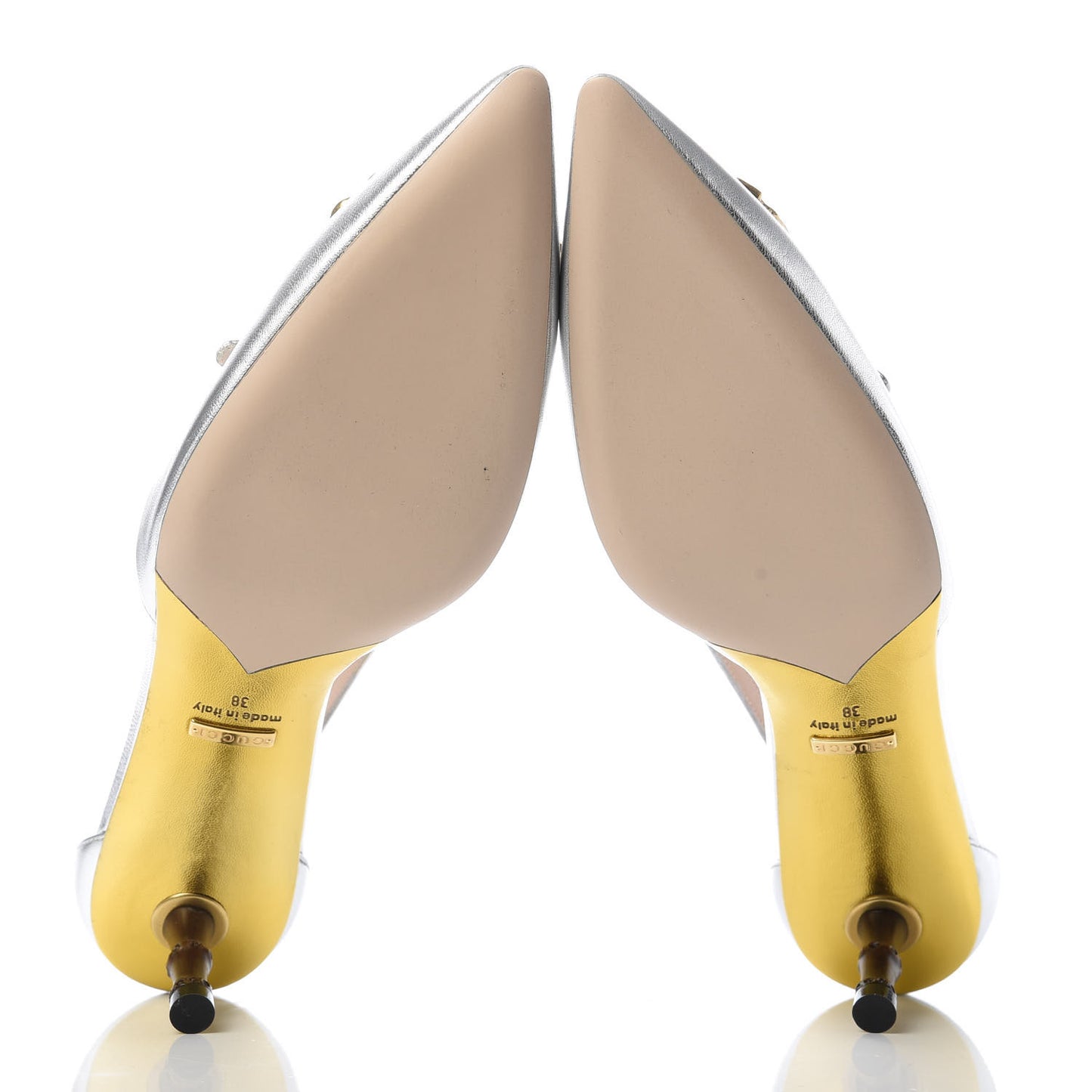 Metallic Nappa Bamboo Crystal Double G Low Heel Pumps 38 Argento