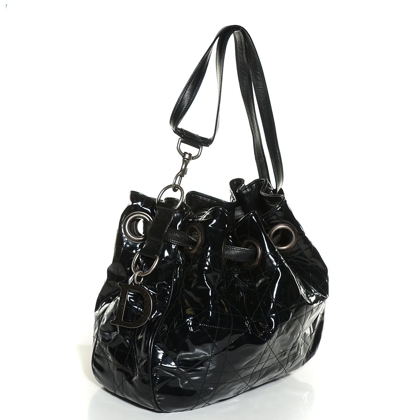 Vinyl Cannage Drawstring Tote Black