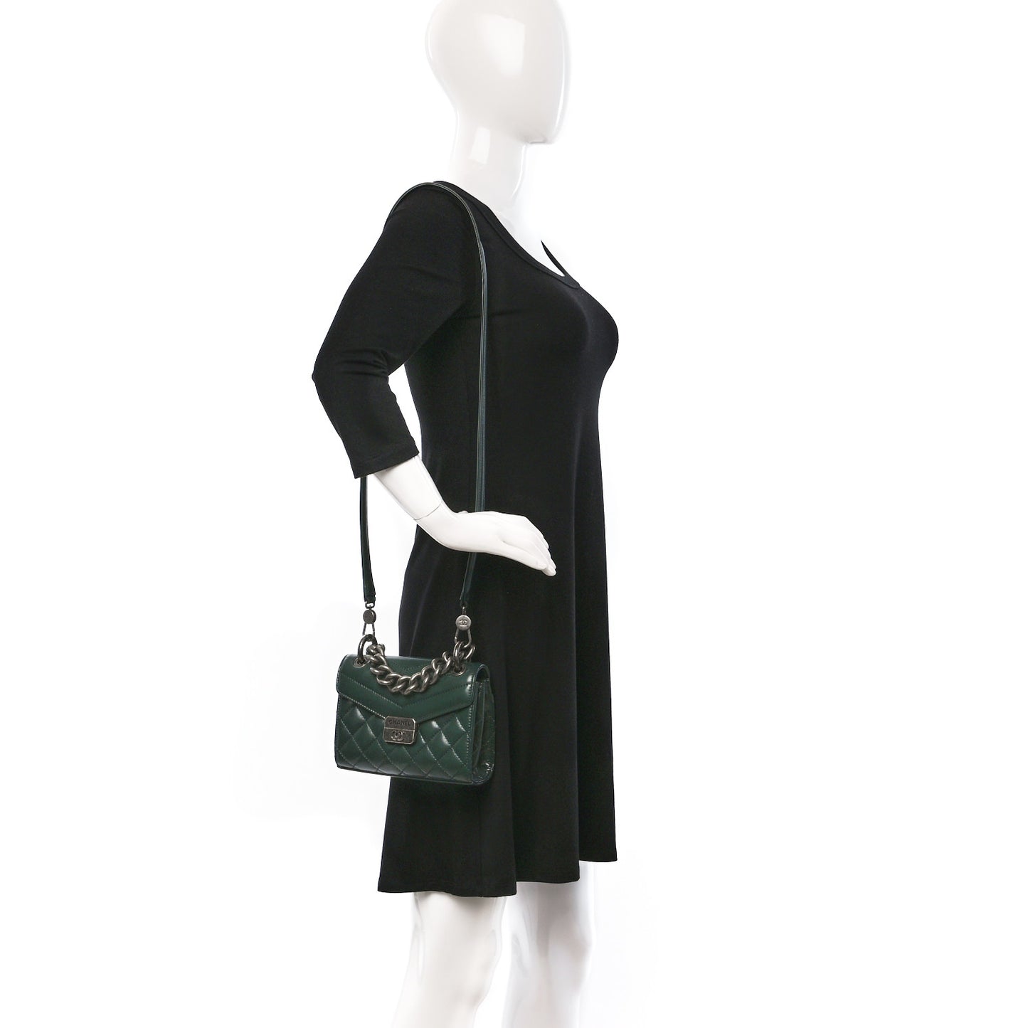 Shiny Calfskin Quilted Mad About Quilting Mini Flap Dark Green